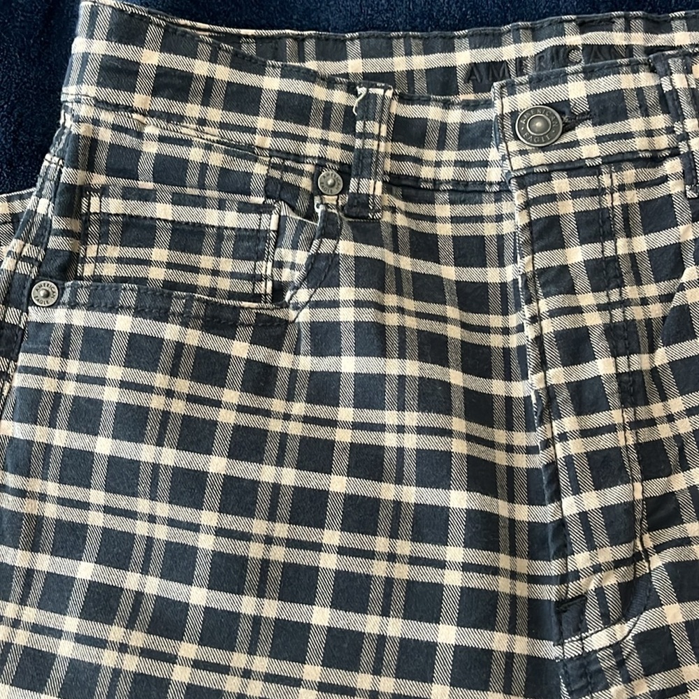 american eagle navy plaid mom jean stretch denim - Picture 4 of 4
